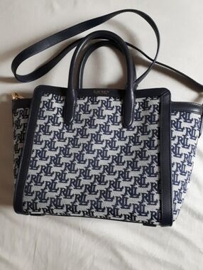 Lauren Ralph Lauren Navy Monogram Jacquard Tote Bag